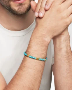 Hex Bead Bracelet Turquoise and 18K Yellow Gold, 6mm