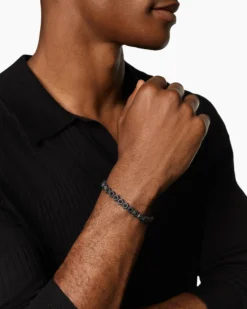 Hex Pavé Tennis Bracelet Black Titanium with Black Diamonds, 8mm