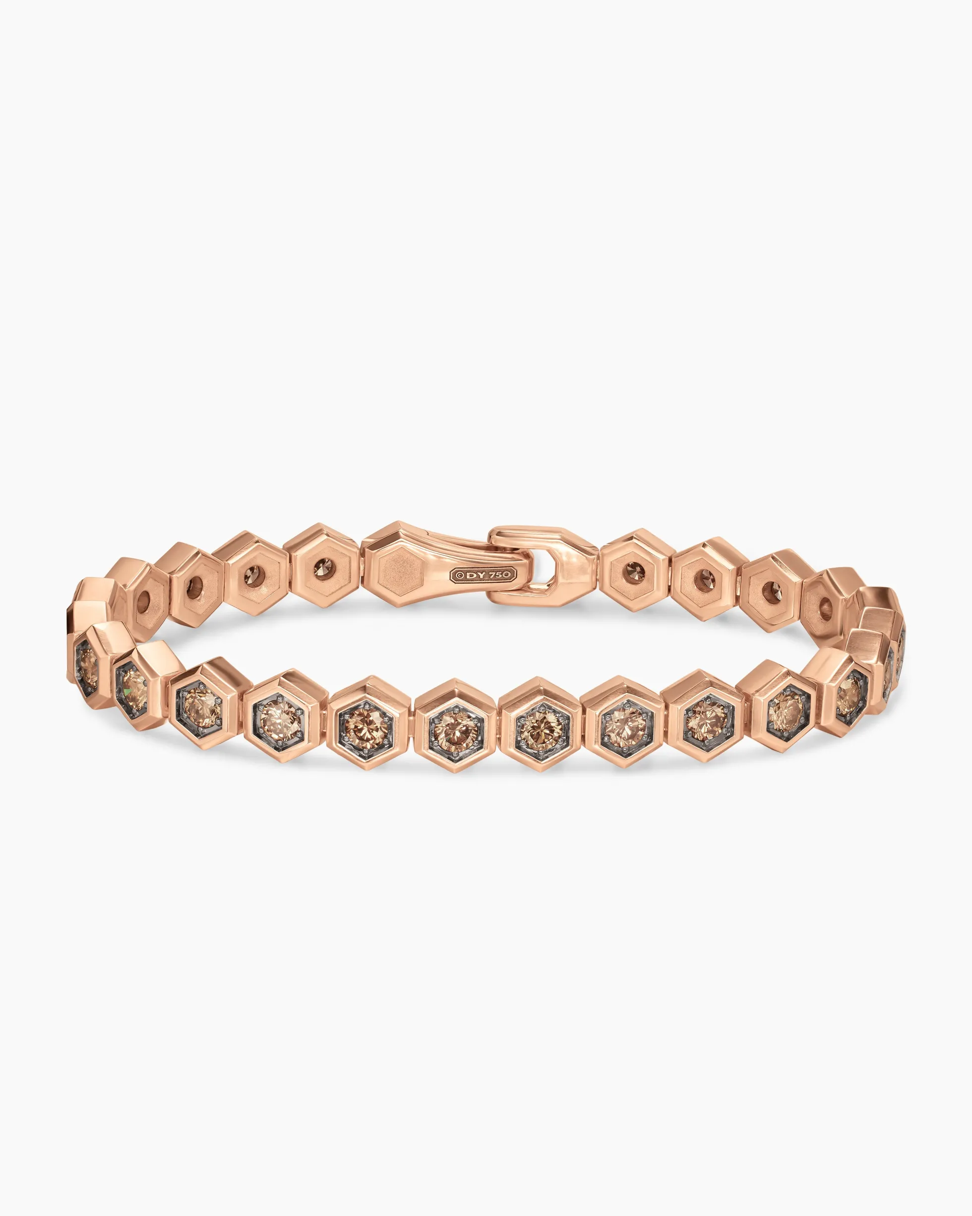 Hex Pavé Tennis Bracelet 18K Rose Gold with Cognac Diamonds, 8mm