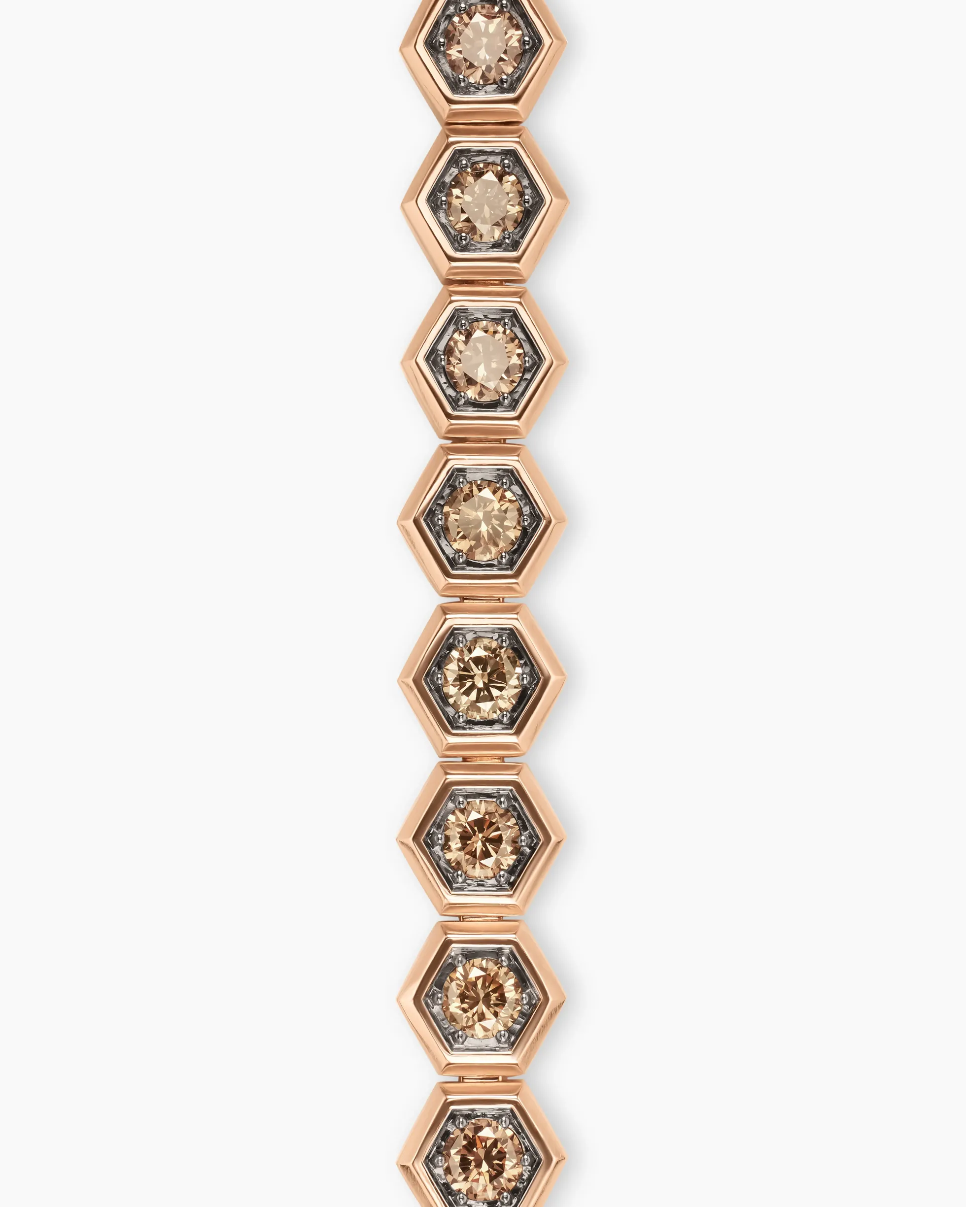 Hex Pavé Tennis Bracelet 18K Rose Gold with Cognac Diamonds, 8mm