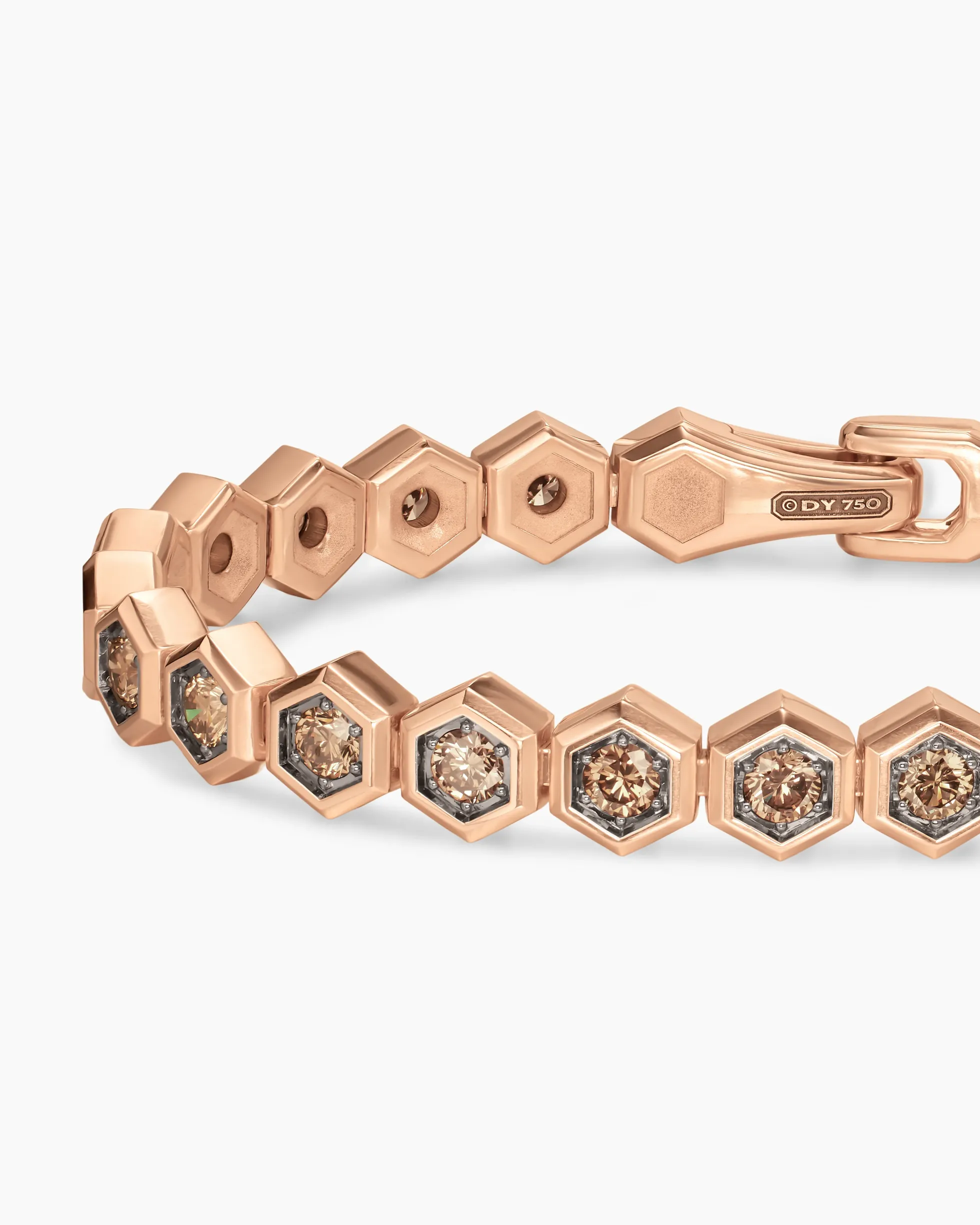 Hex Pavé Tennis Bracelet 18K Rose Gold with Cognac Diamonds, 8mm