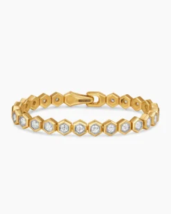 Hex Pavé Tennis Bracelet 18K Yellow Gold with Diamonds, 8mm