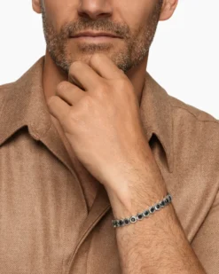 Hex Pavé Tennis Bracelet Sterling Silver with Black Diamonds, 8mm