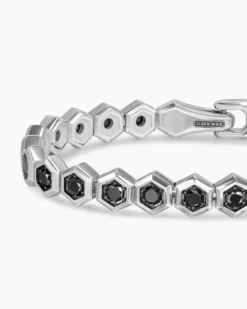 Hex Pavé Tennis Bracelet Sterling Silver with Black Diamonds, 8mm