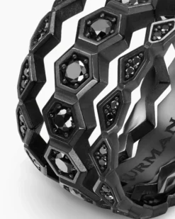 Hex Stack Ring Black Titanium with Black Diamonds, 9.3mm