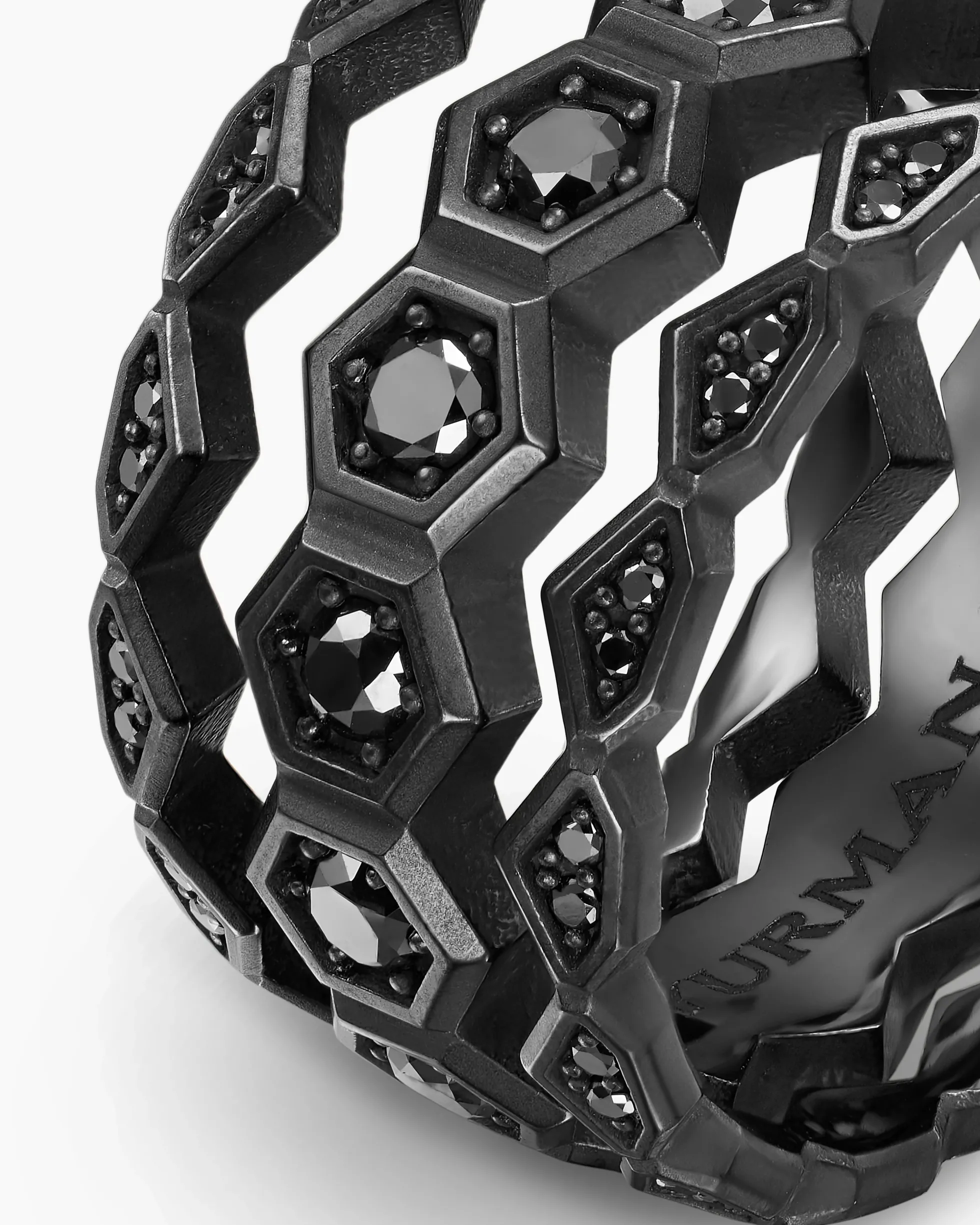 Hex Stack Ring Black Titanium with Black Diamonds, 9.3mm