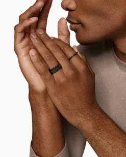 Hex Stack Ring Black Titanium with Black Diamonds, 9.3mm