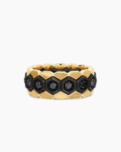 Hex Stack Ring Black Titanium with 18K Yellow Gold and Black Diamonds, 9.3mm
