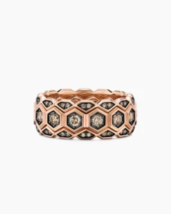 Hex Stack Ring 18K Rose Gold with Cognac Diamonds, 9.3mm