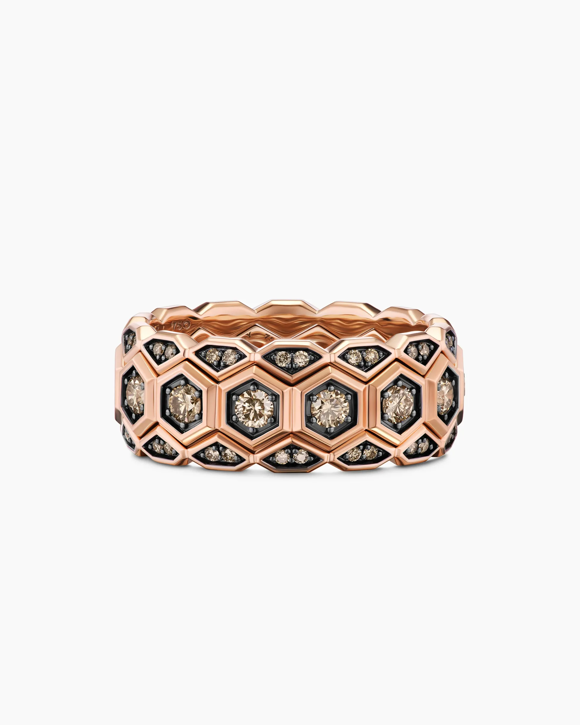 Hex Stack Ring 18K Rose Gold with Cognac Diamonds, 9.3mm