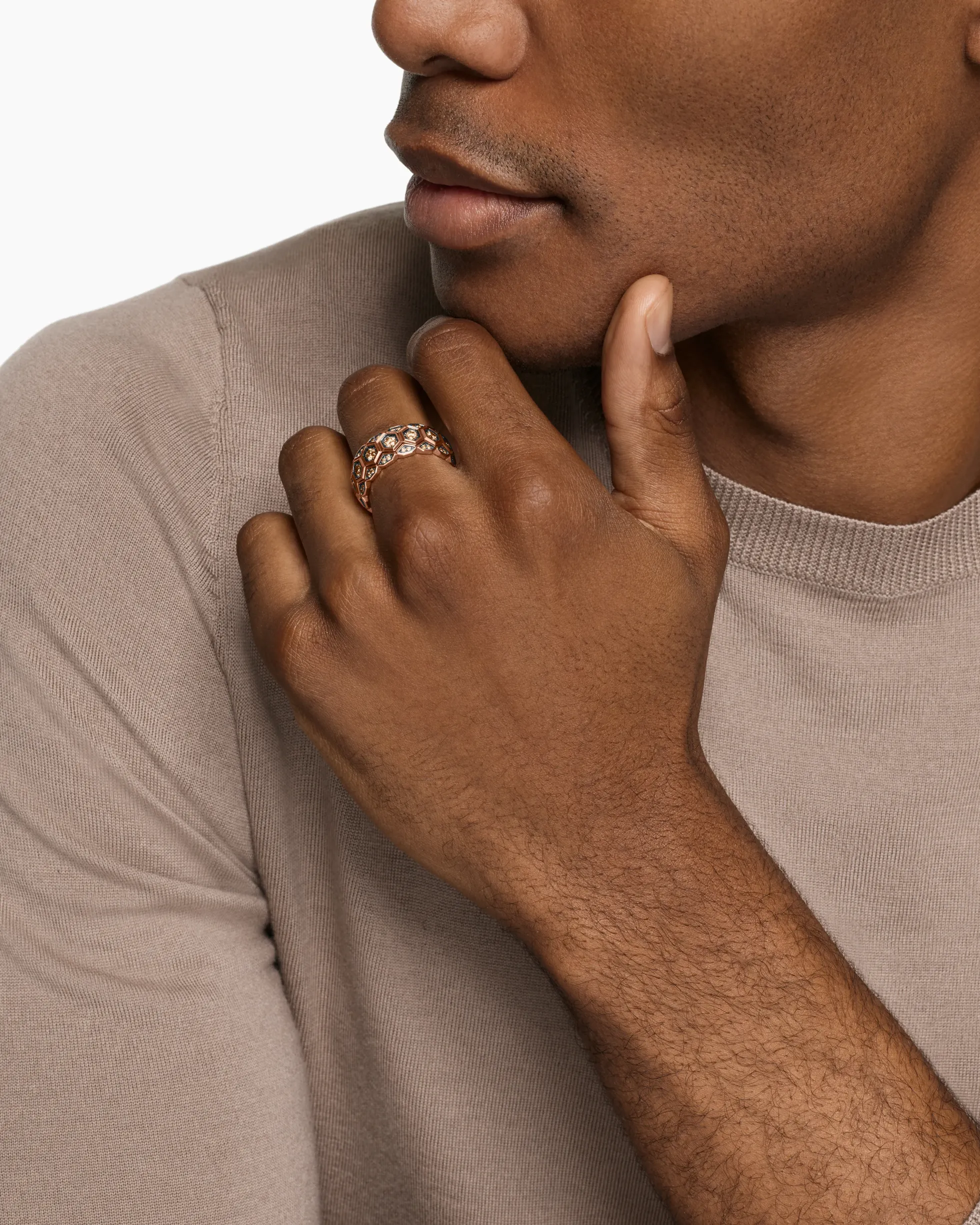 Hex Stack Ring 18K Rose Gold with Cognac Diamonds, 9.3mm