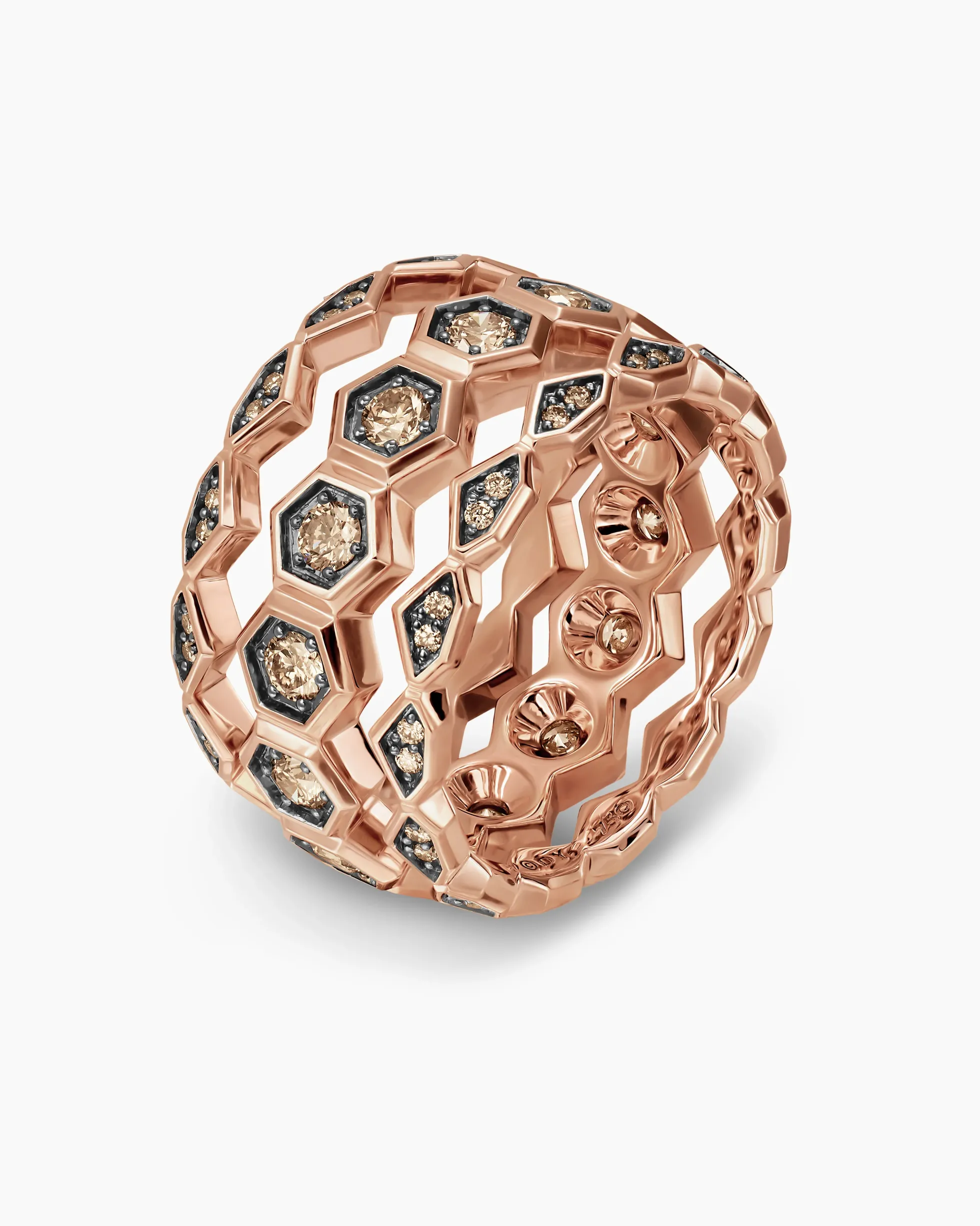 Hex Stack Ring 18K Rose Gold with Cognac Diamonds, 9.3mm