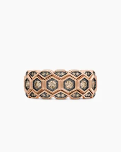 Hex Stack Ring 18K Rose Gold with Cognac Diamonds, 9.3mm