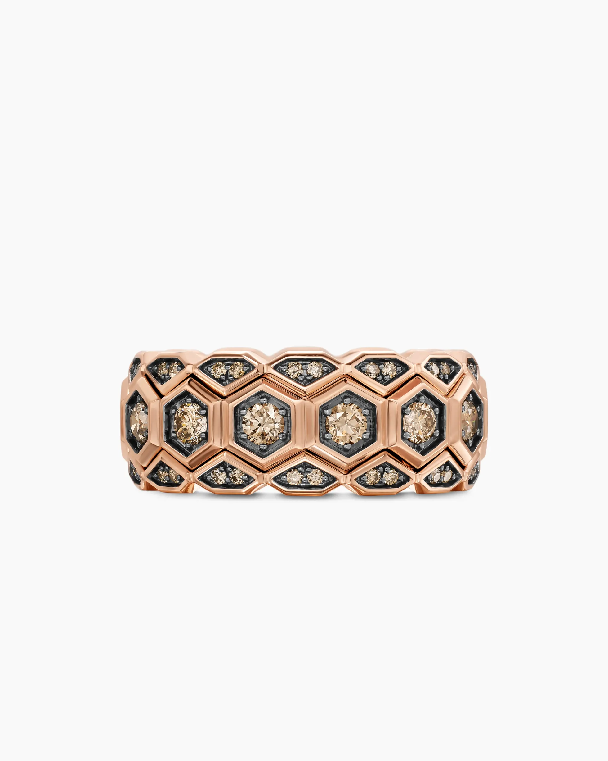 Hex Stack Ring 18K Rose Gold with Cognac Diamonds, 9.3mm