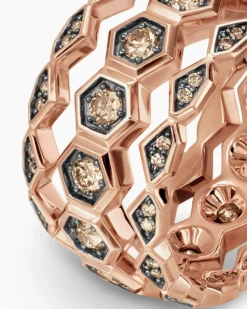 Hex Stack Ring 18K Rose Gold with Cognac Diamonds, 9.3mm