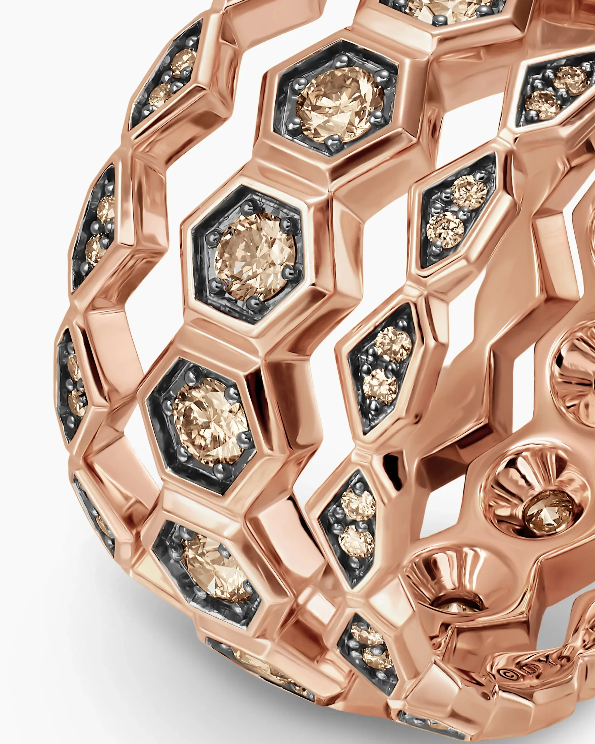 Hex Stack Ring 18K Rose Gold with Cognac Diamonds, 9.3mm