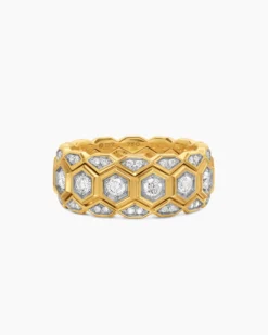 Hex Stack Ring 18K Yellow Gold with Diamonds, 9.3mm
