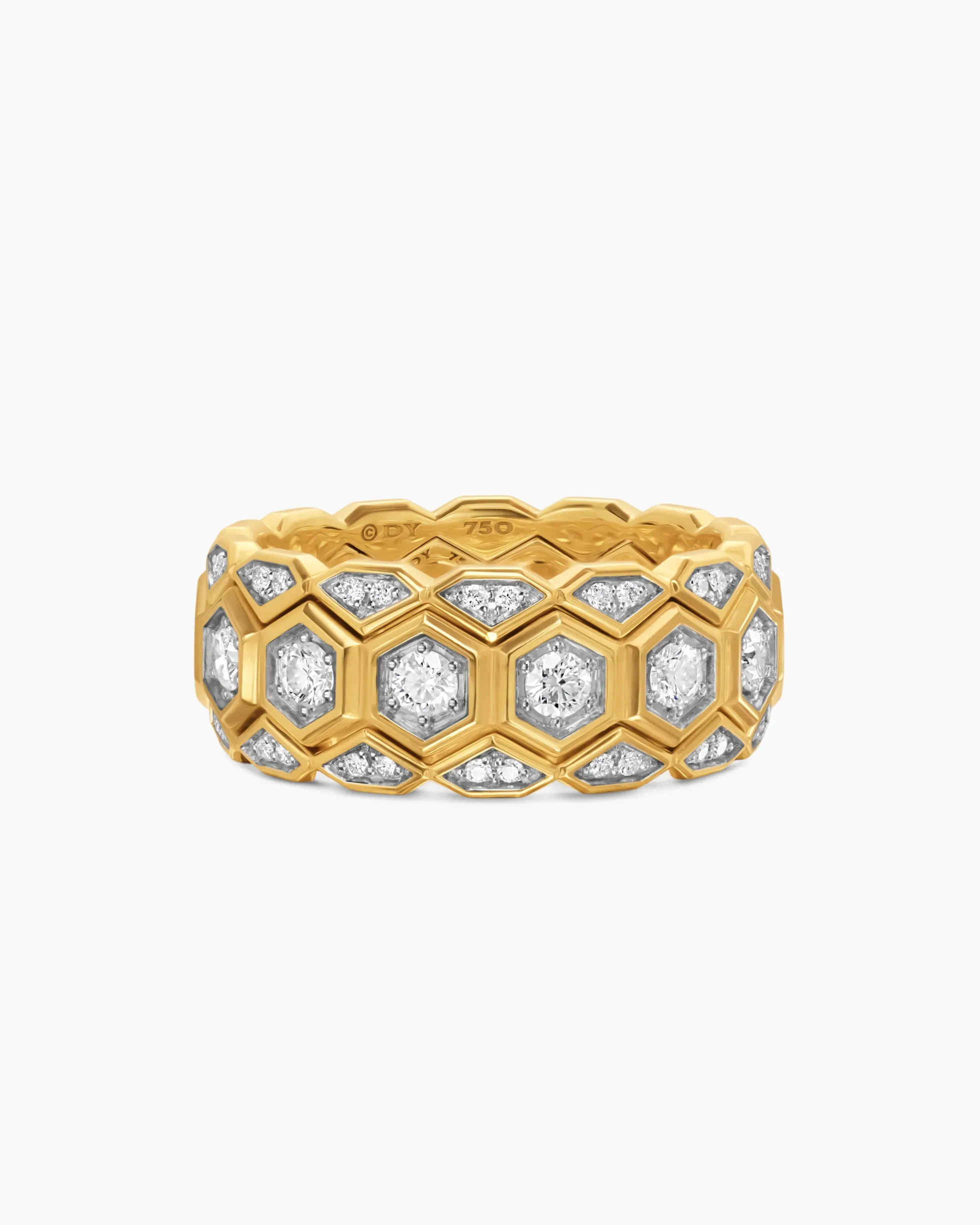 Hex Stack Ring 18K Yellow Gold with Diamonds, 9.3mm