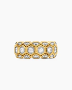 Hex Stack Ring 18K Yellow Gold with Diamonds, 9.3mm
