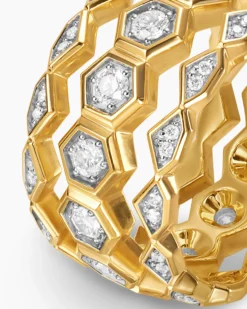 Hex Stack Ring 18K Yellow Gold with Diamonds, 9.3mm