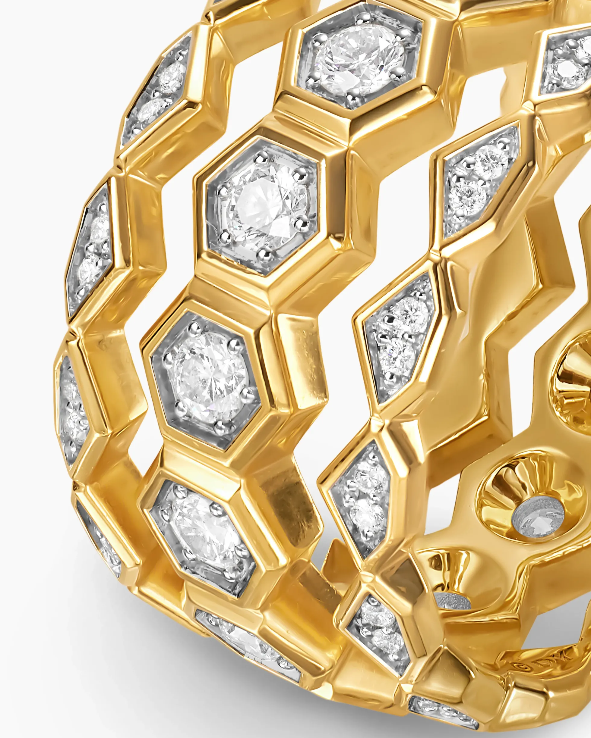 Hex Stack Ring 18K Yellow Gold with Diamonds, 9.3mm