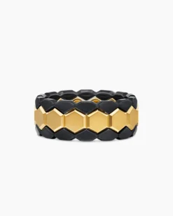 Hex Stack Ring 18K Yellow Gold with Black Titanium, 9.3mm