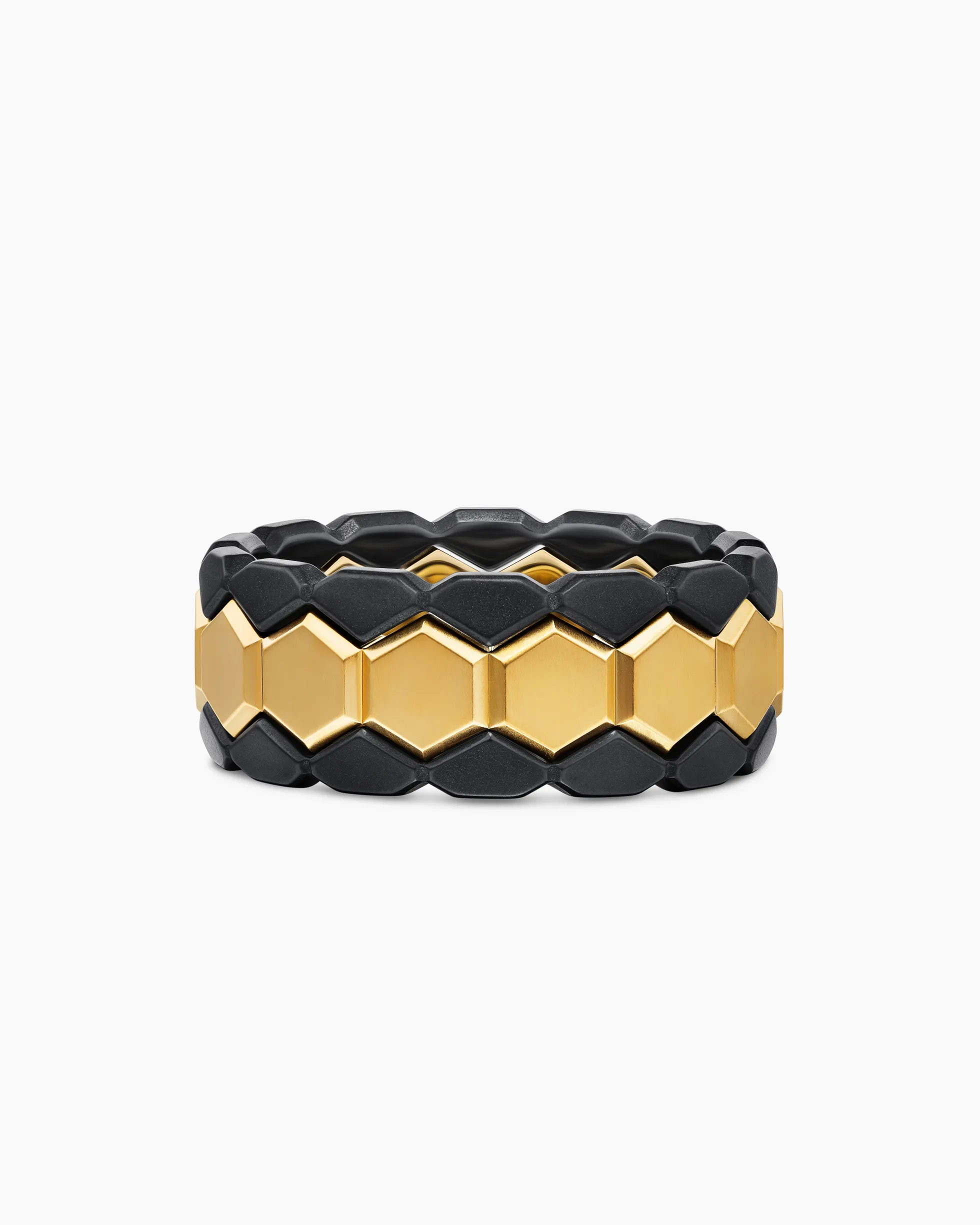 Hex Stack Ring 18K Yellow Gold with Black Titanium, 9.3mm