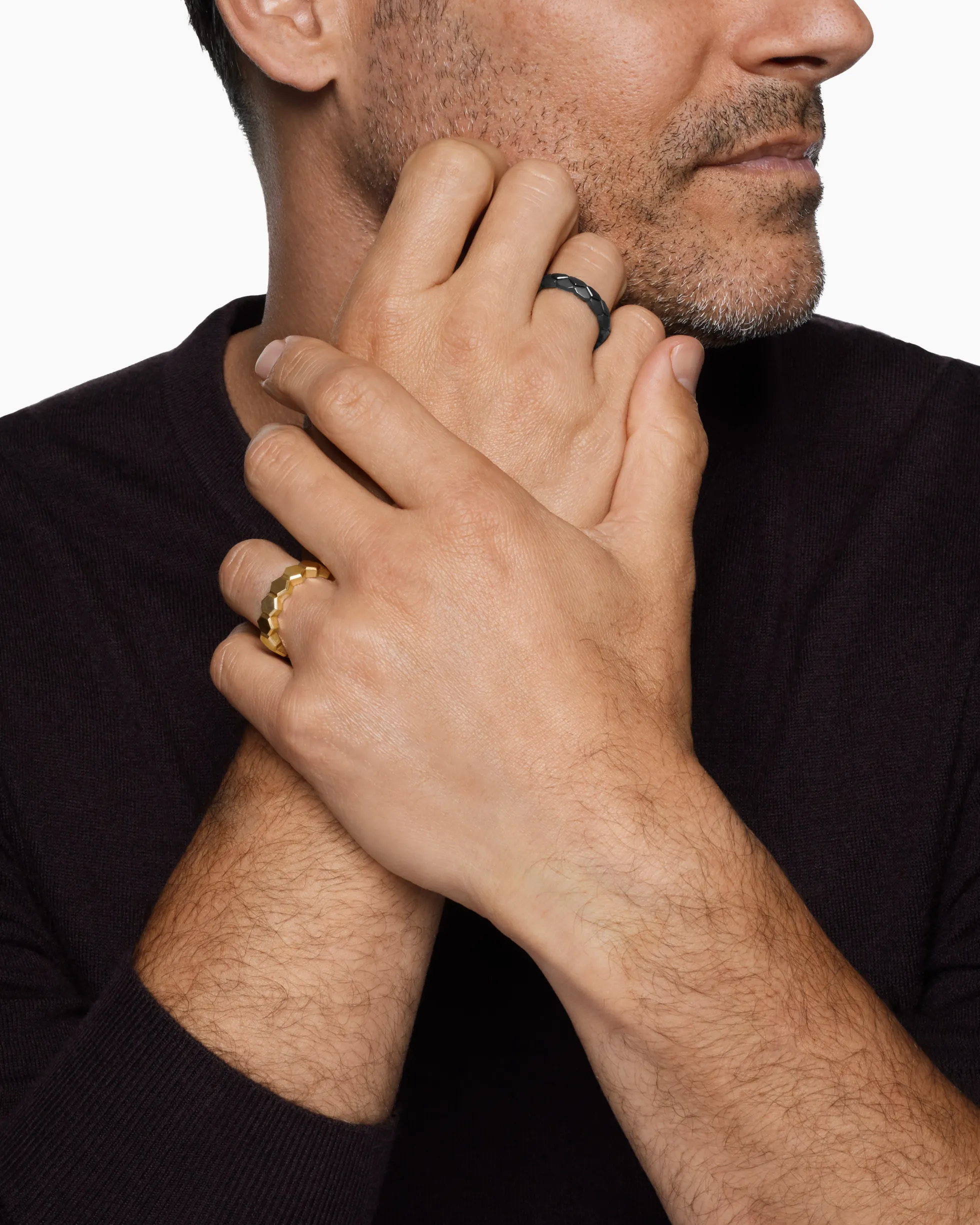 Hex Stack Ring 18K Yellow Gold with Black Titanium, 9.3mm