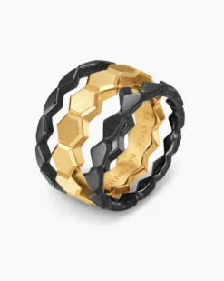 Hex Stack Ring 18K Yellow Gold with Black Titanium, 9.3mm