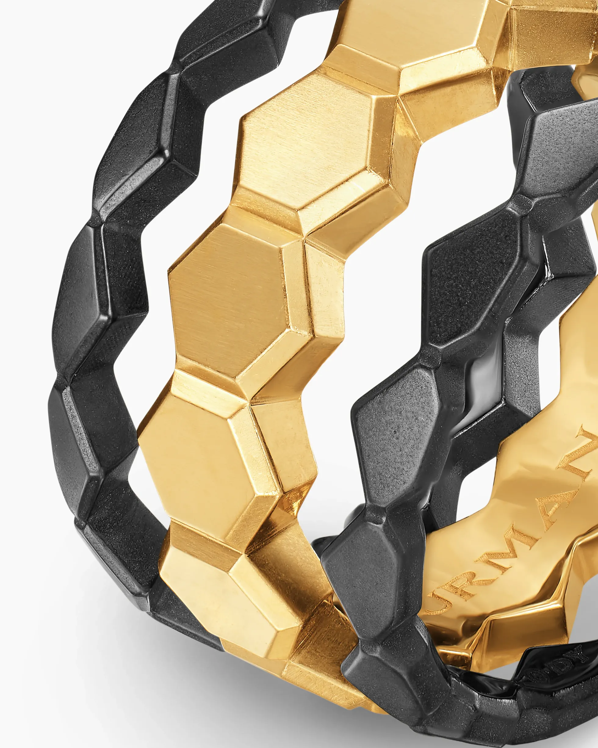 Hex Stack Ring 18K Yellow Gold with Black Titanium, 9.3mm