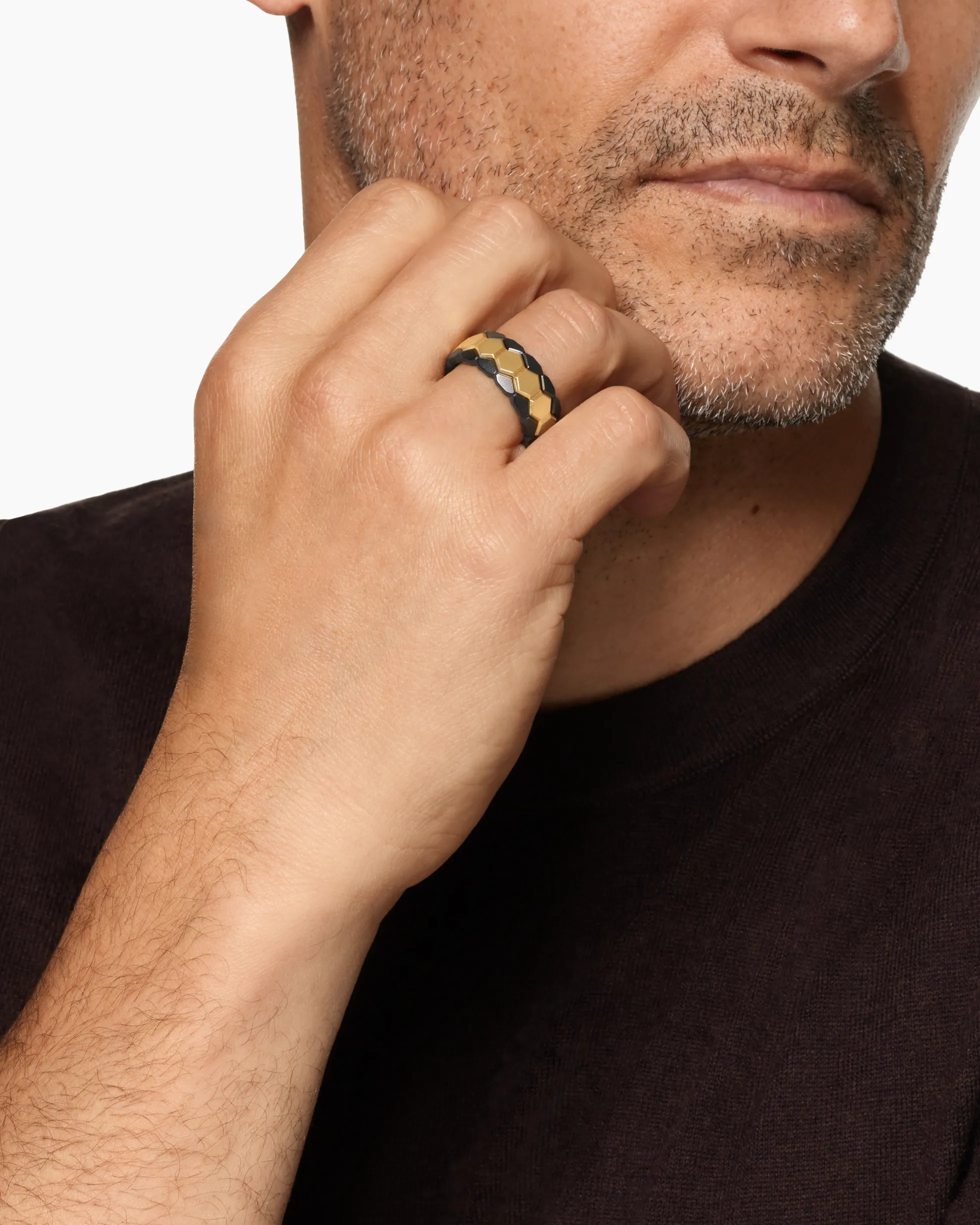 Hex Stack Ring 18K Yellow Gold with Black Titanium, 9.3mm