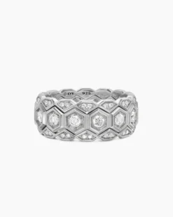Hex Stack Ring Sterling Silver with Diamonds, 9.3mm
