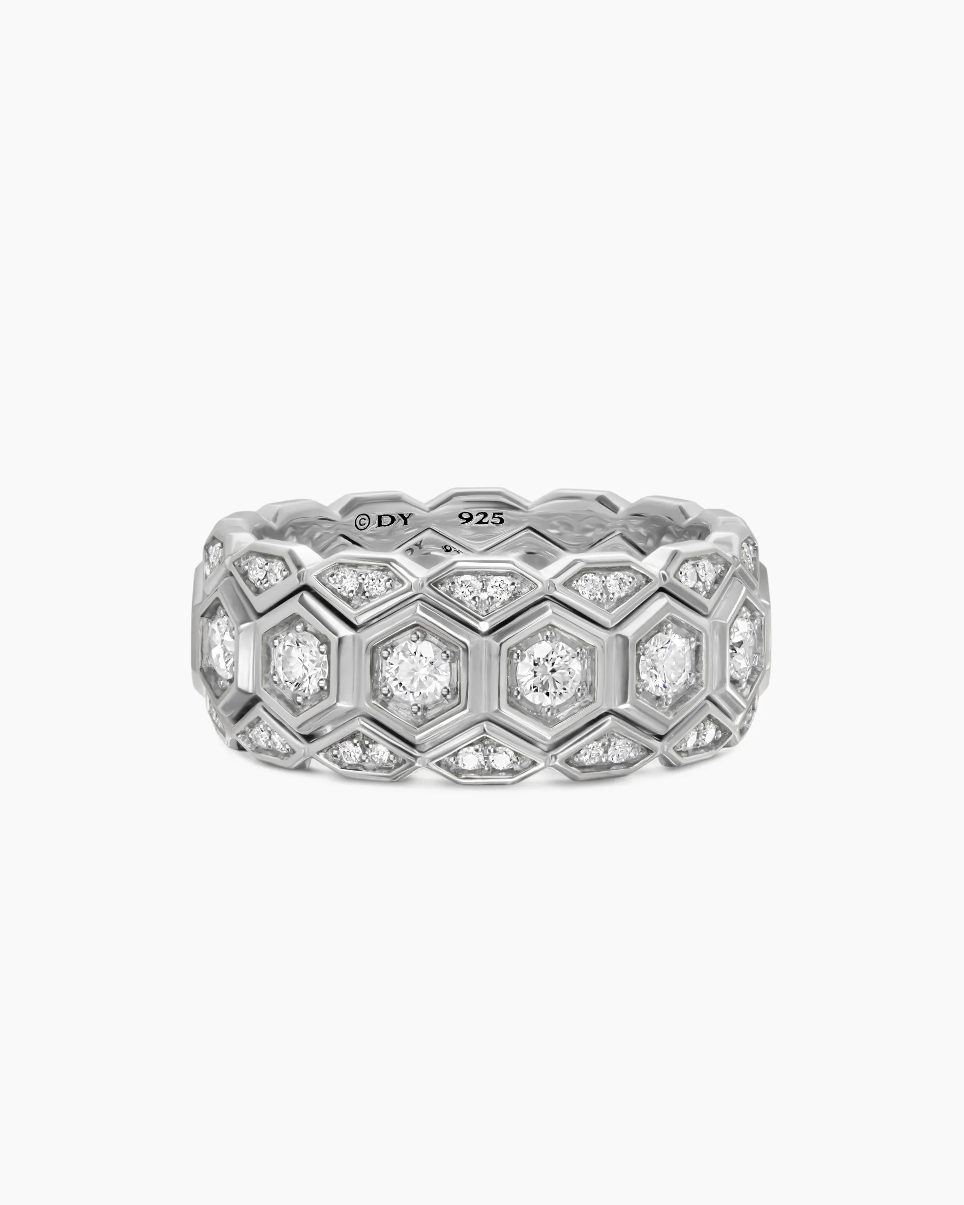 Hex Stack Ring Sterling Silver with Diamonds, 9.3mm