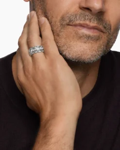Hex Stack Ring Sterling Silver with Diamonds, 9.3mm