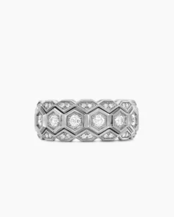 Hex Stack Ring Sterling Silver with Diamonds, 9.3mm