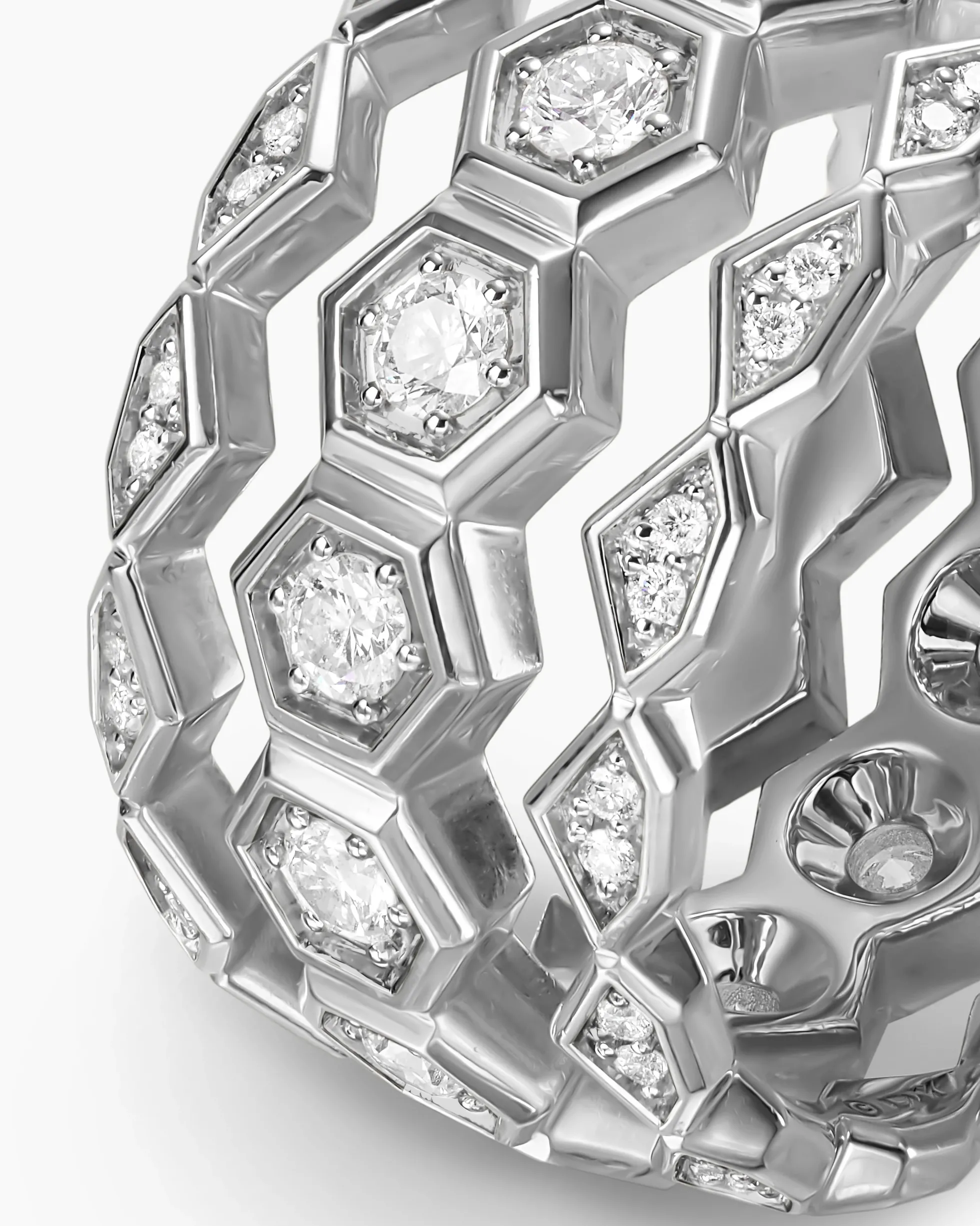 Hex Stack Ring Sterling Silver with Diamonds, 9.3mm