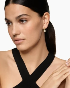 Illusion Set Drop Earrings 18K Yellow Gold with Square Diamonds, 7.7mm