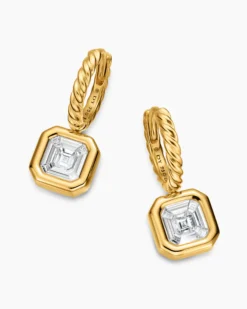 Illusion Set Drop Earrings 18K Yellow Gold with Square Diamonds, 7.7mm