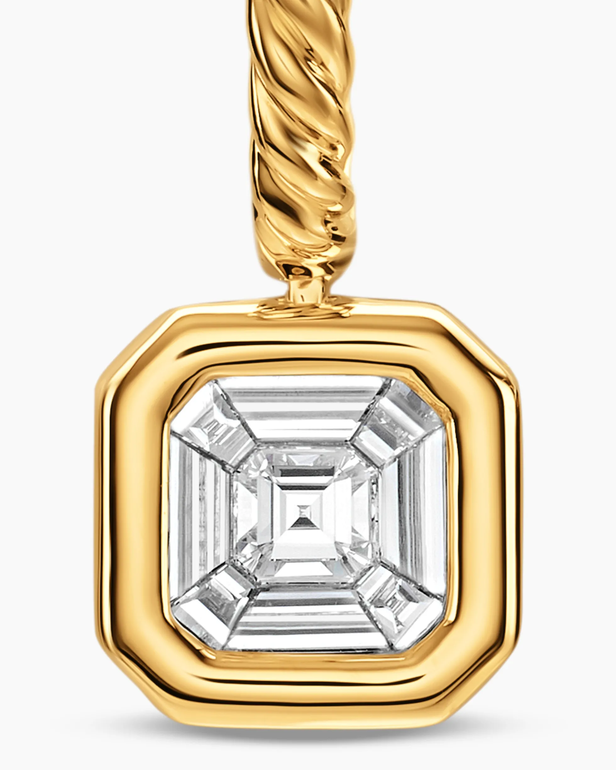 Illusion Set Drop Earrings 18K Yellow Gold with Square Diamonds, 7.7mm