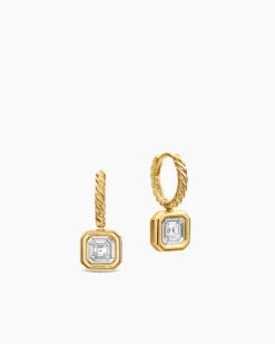 Illusion Set Drop Earrings 18K Yellow Gold with Square Diamonds, 7.7mm