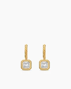 Illusion Set Drop Earrings 18K Yellow Gold with Square Diamonds, 7.7mm