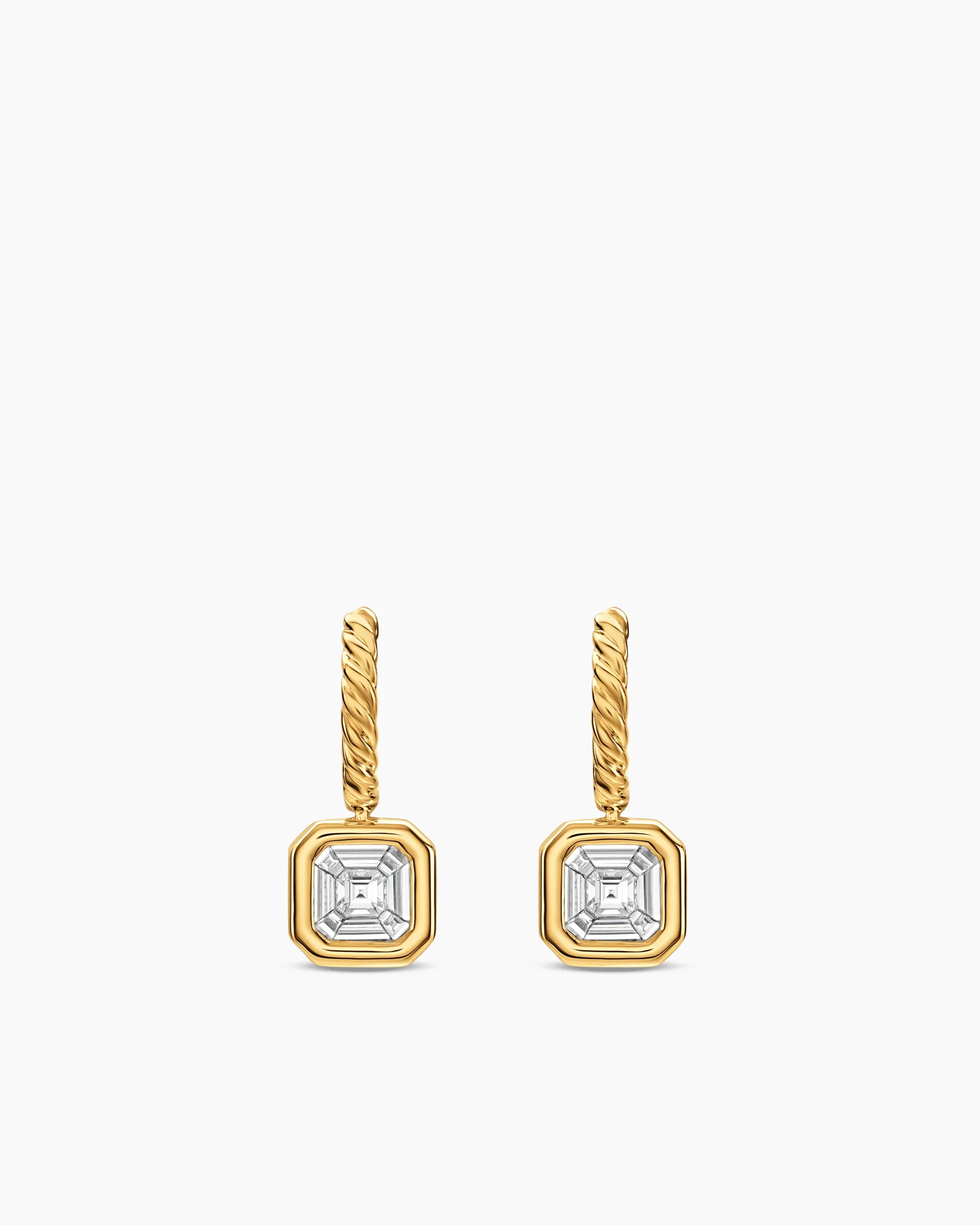 Illusion Set Drop Earrings 18K Yellow Gold with Square Diamonds, 7.7mm