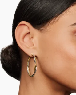 Infinity Hoop Earrings Sterling Silver with 14K Yellow Gold, 42mm