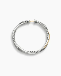 Infinity Hoop Earrings Sterling Silver with 14K Yellow Gold, 42mm