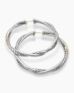 Infinity Hoop Earrings Sterling Silver with 14K Yellow Gold, 42mm