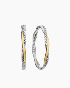 Infinity Hoop Earrings Sterling Silver with 14K Yellow Gold, 42mm