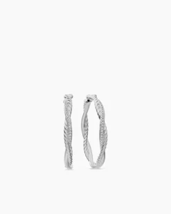 Infinity Hoop Earrings Sterling Silver with Diamonds, 42mm