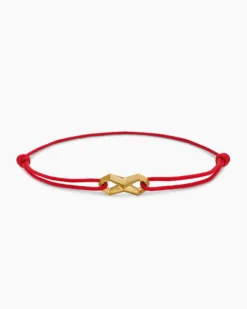 Infinity Link Cord Bracelet Red Nylon with 18K Yellow Gold, 9mm