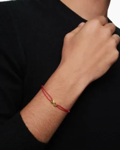 Infinity Link Cord Bracelet Red Nylon with 18K Yellow Gold, 9mm