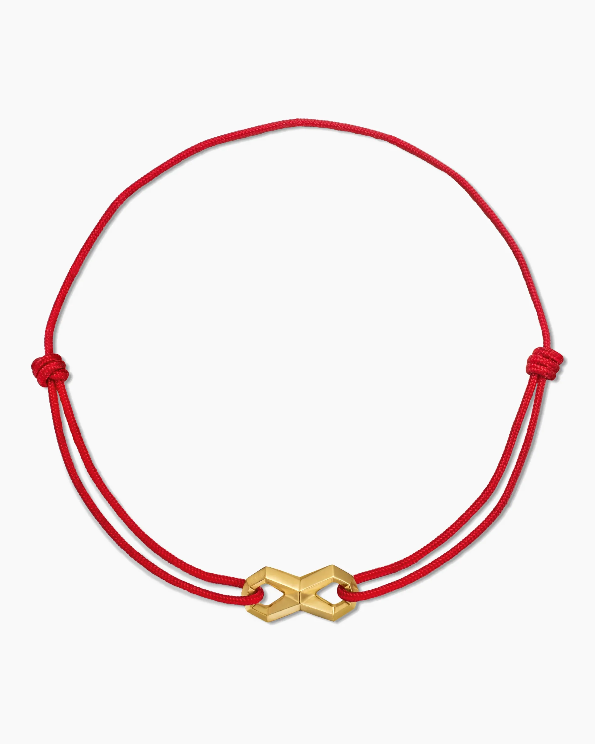 Infinity Link Cord Bracelet Red Nylon with 18K Yellow Gold, 9mm